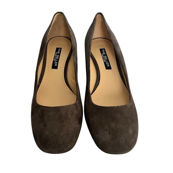 NEW The SELLER Block Heel Pump •37.5/. 7• Brown Suede Round Toe Heel Shoes ITALY - Picture 2 of 9